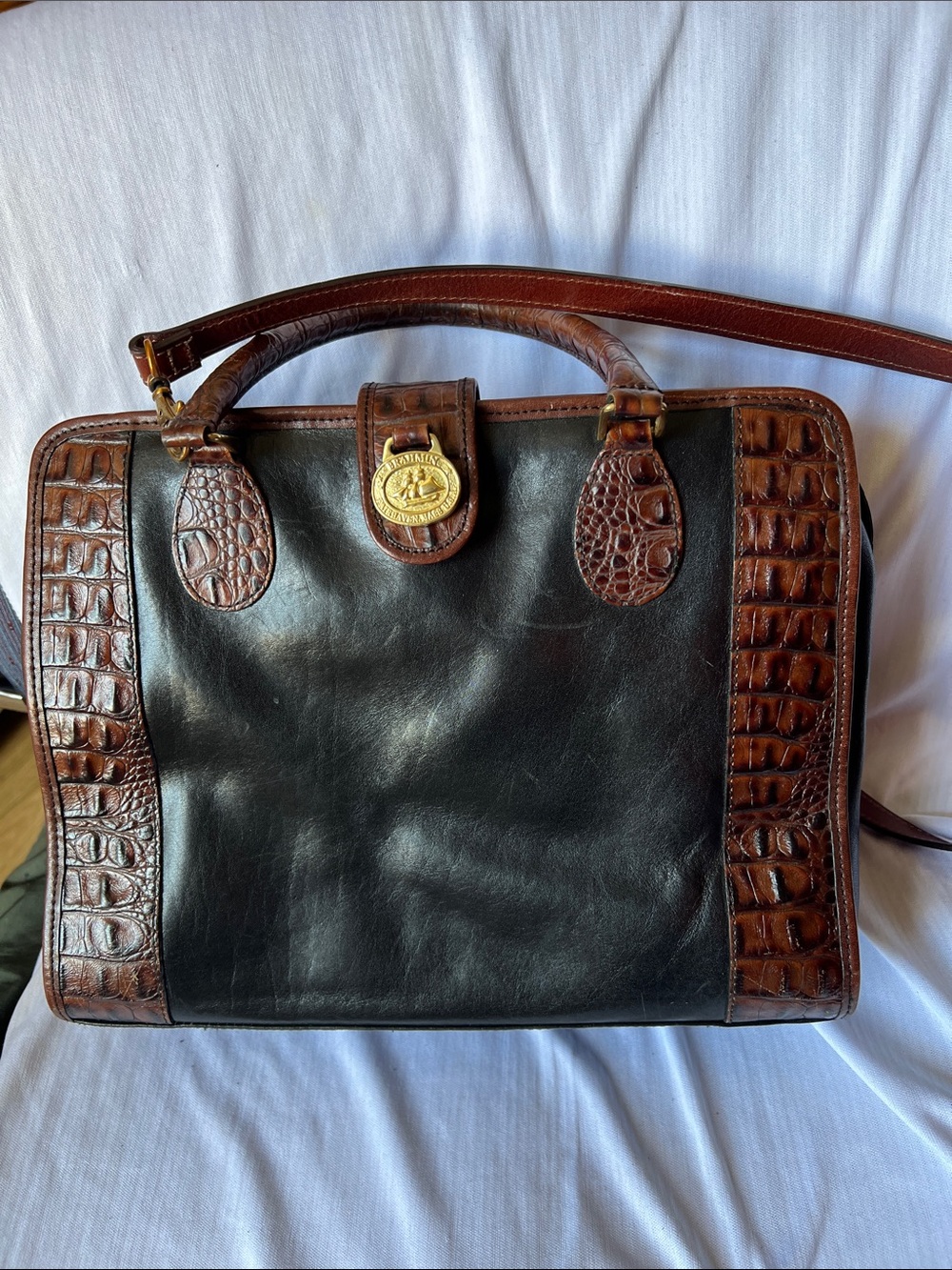 Vintage Brahmin Tuscan Addison Satchel Bag Black & Croc Leather (Excellent) - Picture 16 of 16